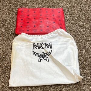 MCM Red Leather Pouch with Iconic Pattern